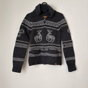 TNA Aritzia Lambswool full zip cardigan Nordic reindeer pattern XS